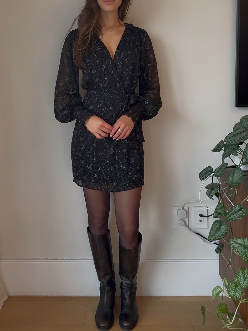 Motivi Black Mini Dress with Subtle Speckle